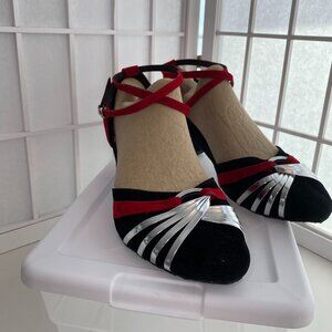 Ballroom Shoes Red, Black and Silver Sz. 40 2" Heels NWOT Unbranded